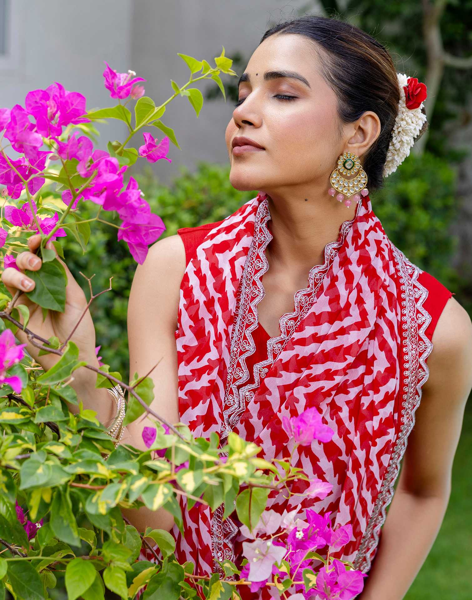 Red Georgette Printed Saree