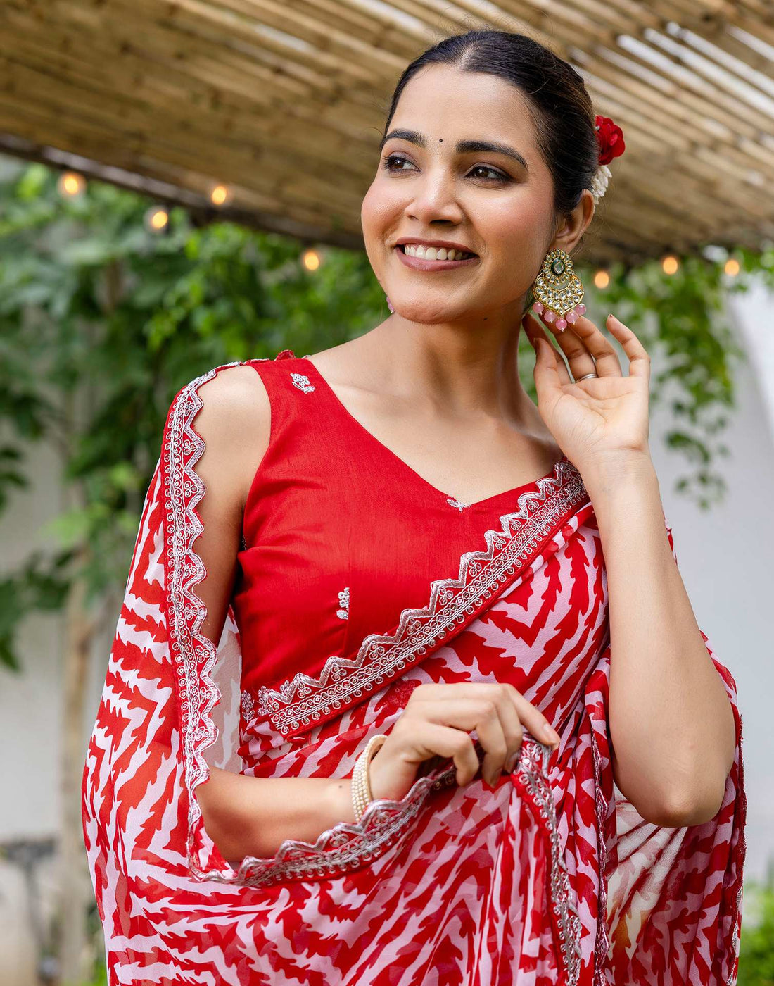 Red Georgette Printed Saree