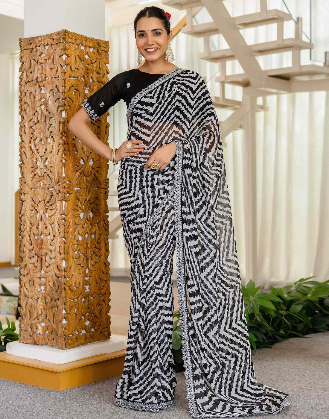Black Georgette Printed Saree