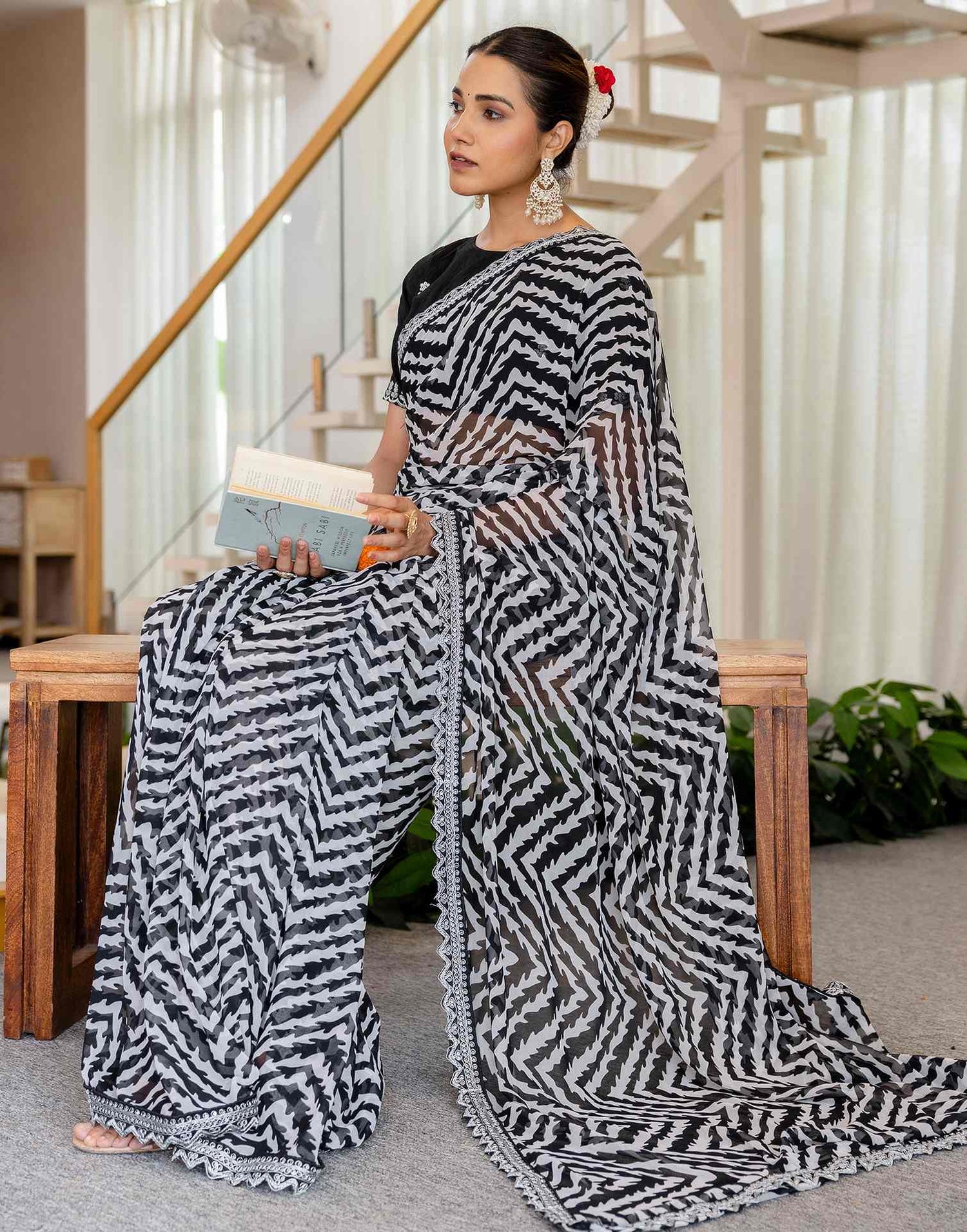 Black Georgette Printed Saree
