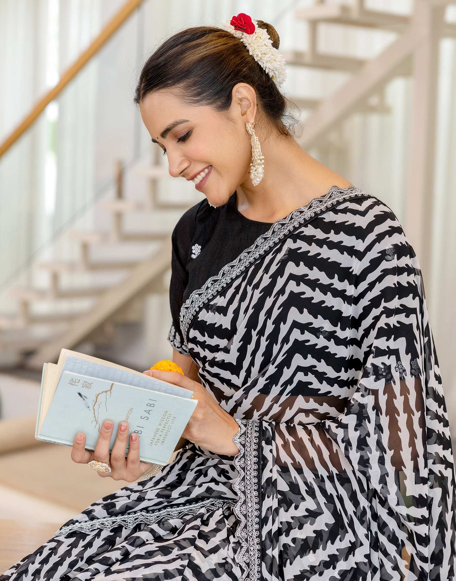 Black Georgette Printed Saree