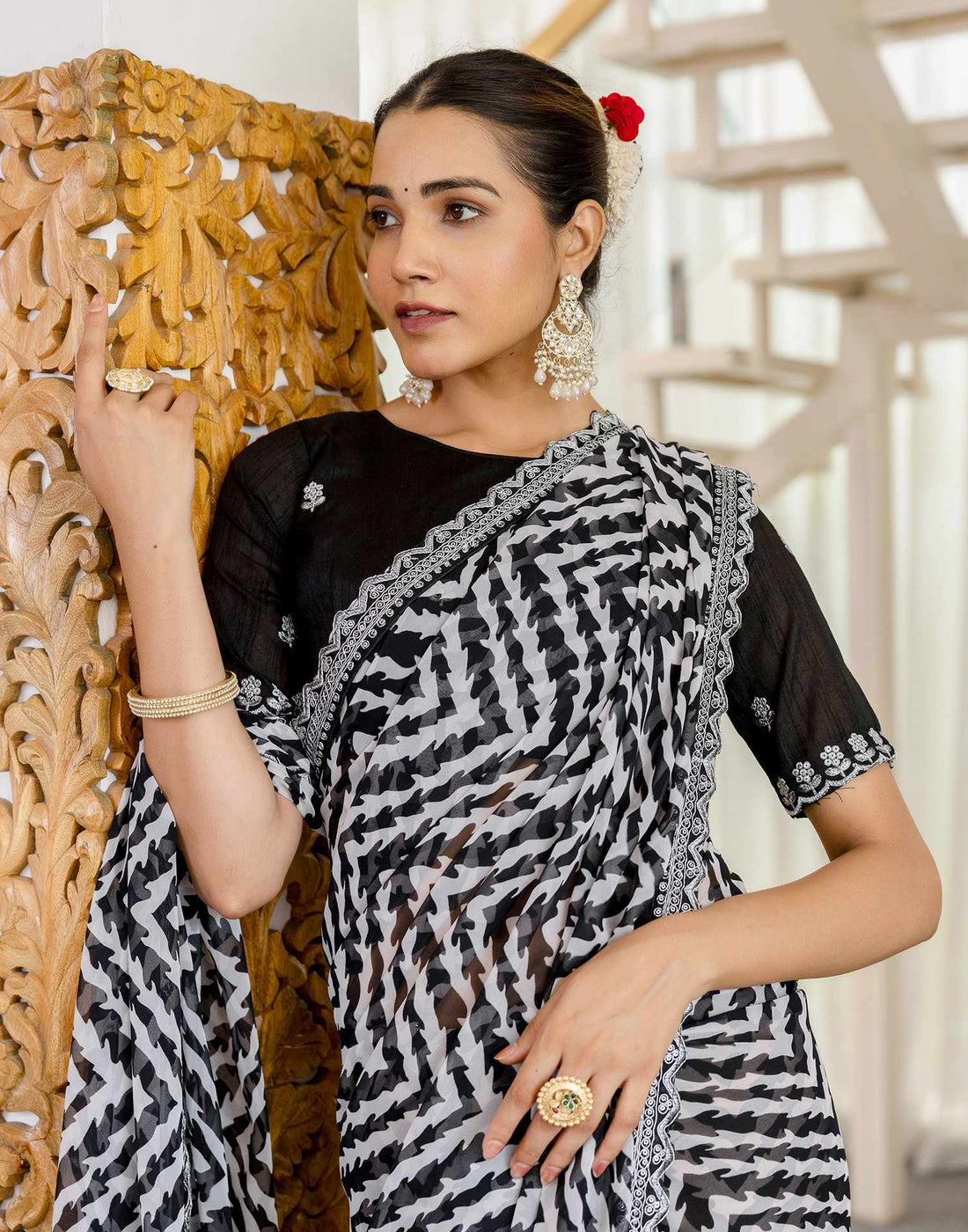 Black Georgette Printed Saree