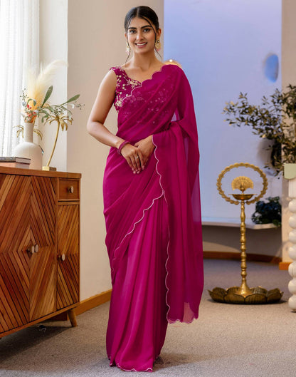 Rani Pink Georgette Dyed Plain Saree