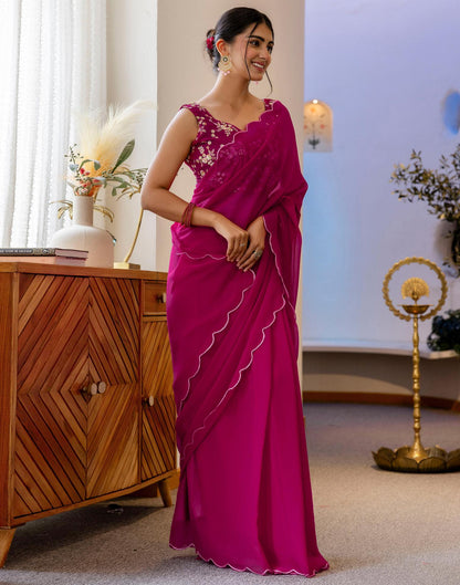 Rani Pink Georgette Dyed Plain Saree