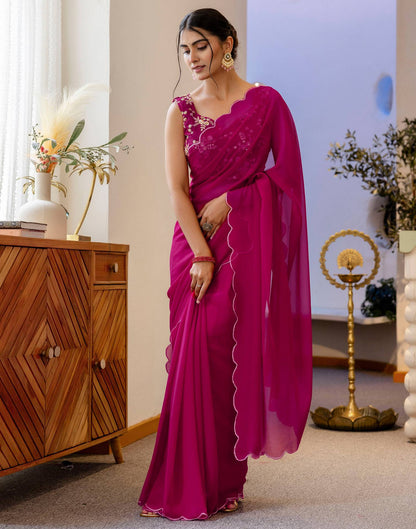 Rani Pink Georgette Dyed Plain Saree