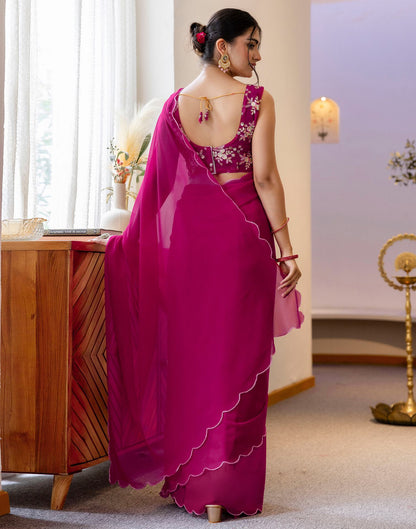 Rani Pink Georgette Dyed Plain Saree