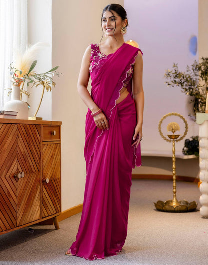 Rani Pink Georgette Dyed Plain Saree