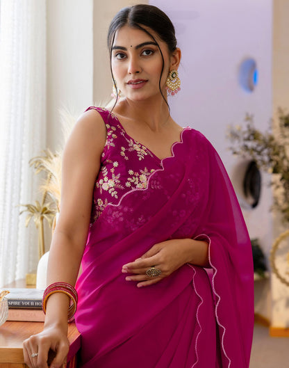 Rani Pink Georgette Dyed Plain Saree