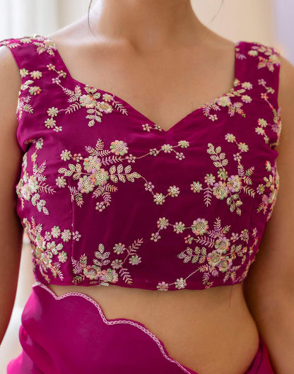 Rani Pink Georgette Dyed Plain Saree