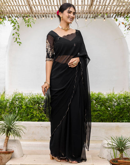 Black Georgette Dyed Plain Saree