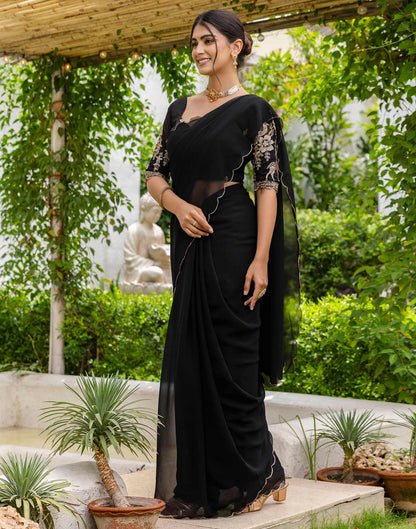 Black Georgette Dyed Plain Saree