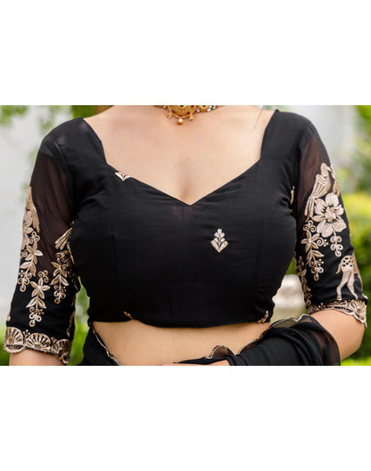 Black Georgette Dyed Plain Saree