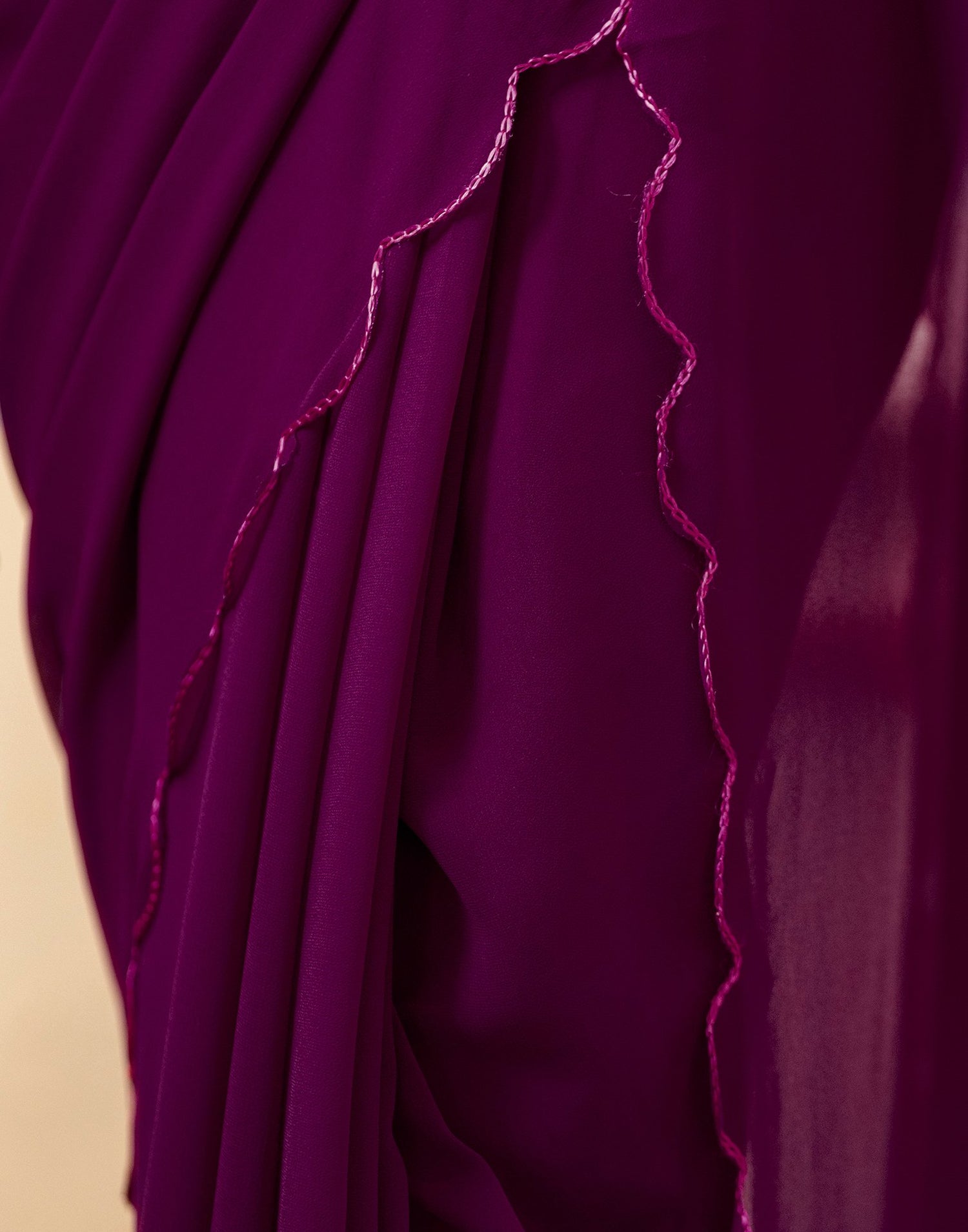 Wine Georgette Dyed Plain Saree