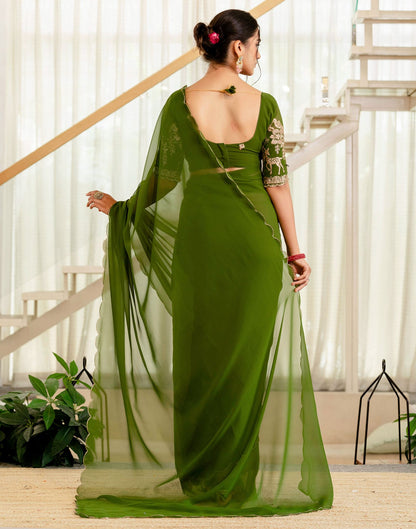 Mehandi Green Georgette Dyed Plain Saree