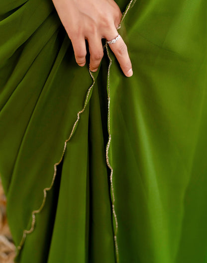 Mehandi Green Georgette Dyed Plain Saree