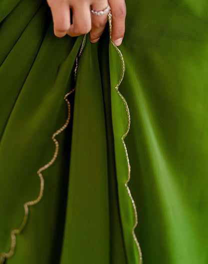 Mehandi Green Georgette Dyed Plain Saree