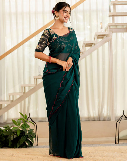 Rama Green Georgette Dyed Plain Saree
