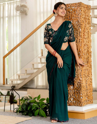 Rama Green Georgette Dyed Plain Saree