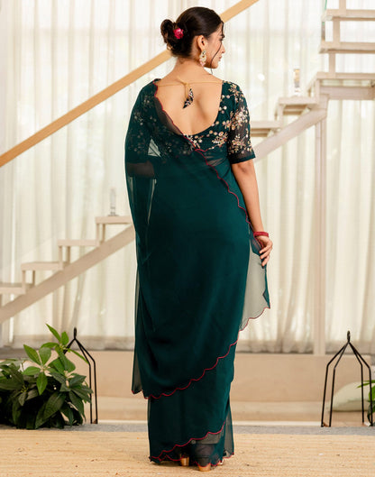 Rama Green Georgette Dyed Plain Saree