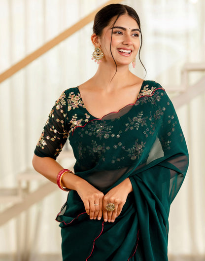 Rama Green Georgette Dyed Plain Saree