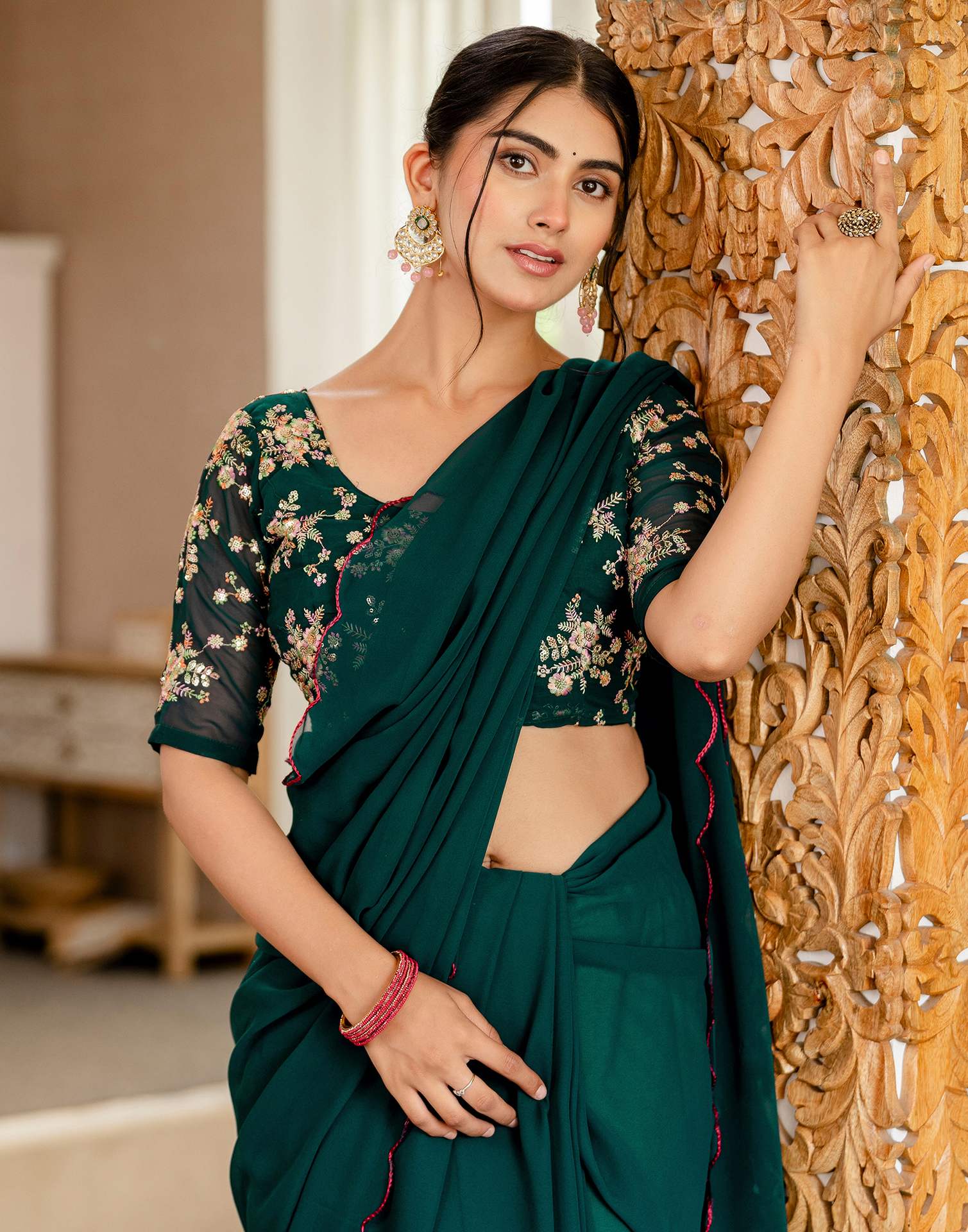 Rama Green Georgette Dyed Plain Saree