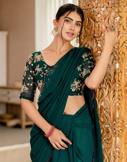 Rama Green Georgette Dyed Plain Saree
