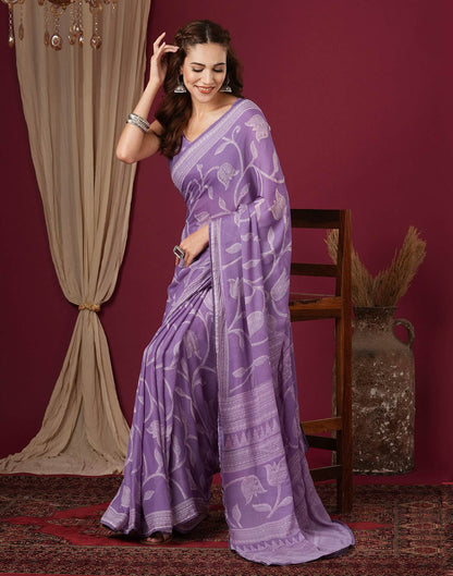 Dusty Lavender Georgette Printed Saree