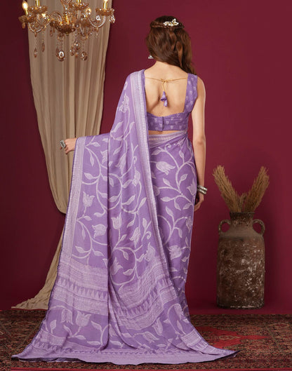 Dusty Lavender Georgette Printed Saree