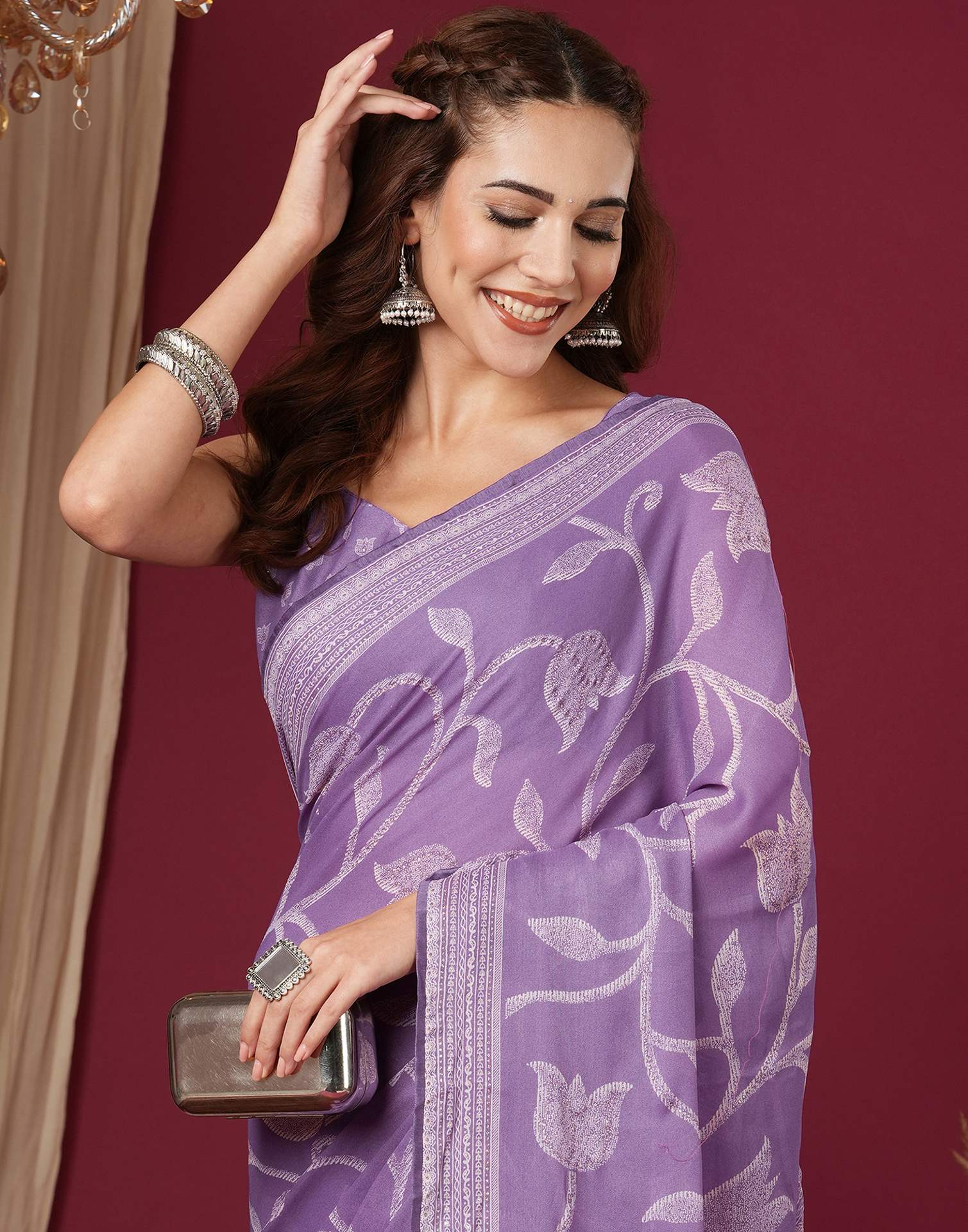 Dusty Lavender Georgette Printed Saree