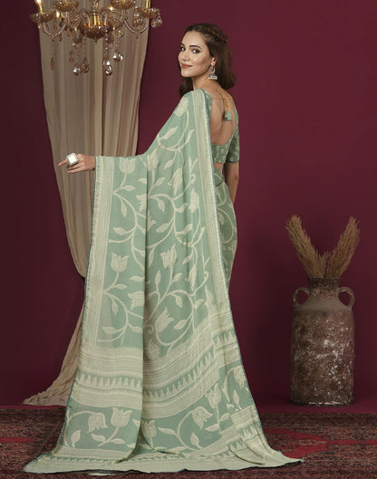 Sea Green Georgette Printed Saree