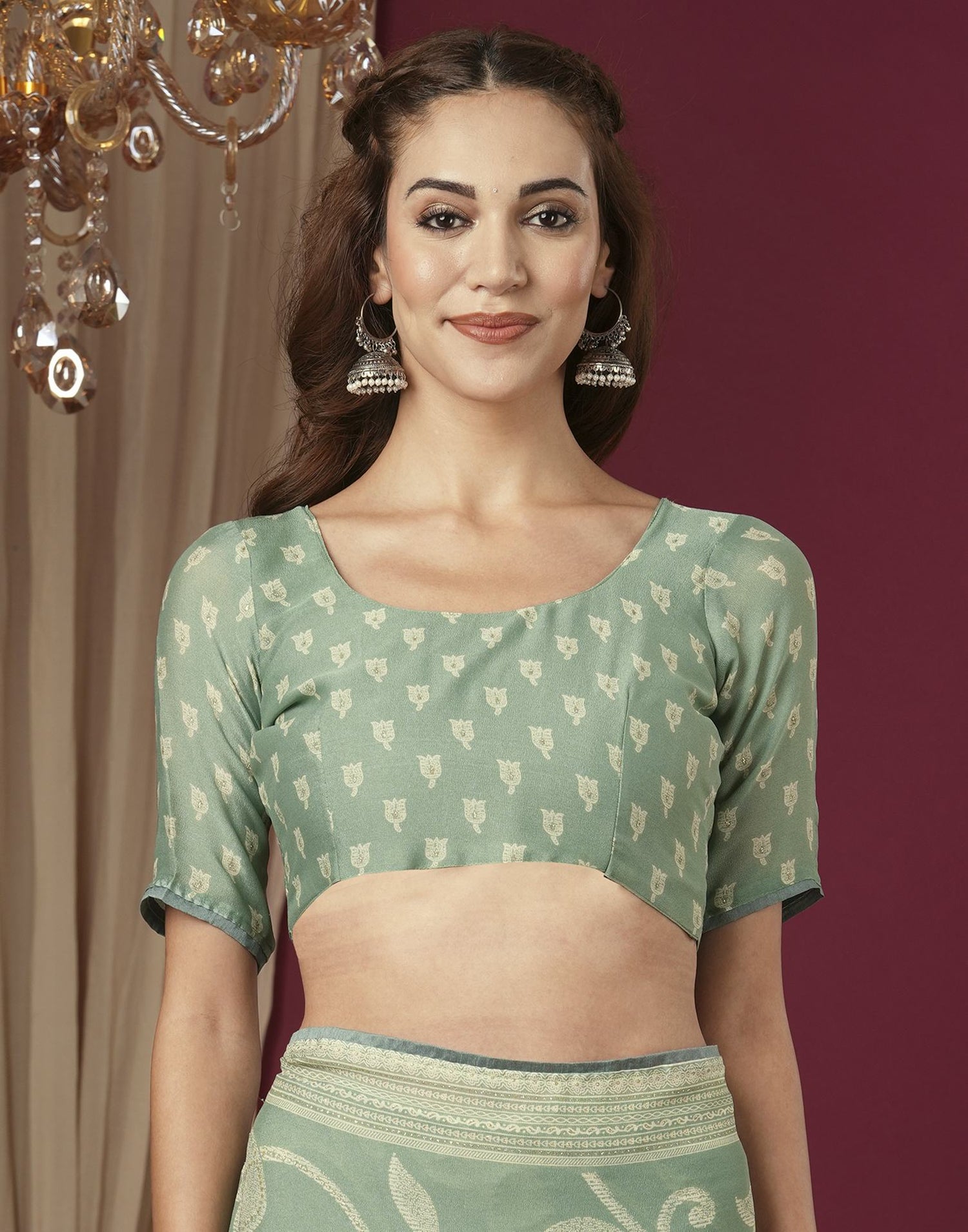 Sea Green Georgette Printed Saree