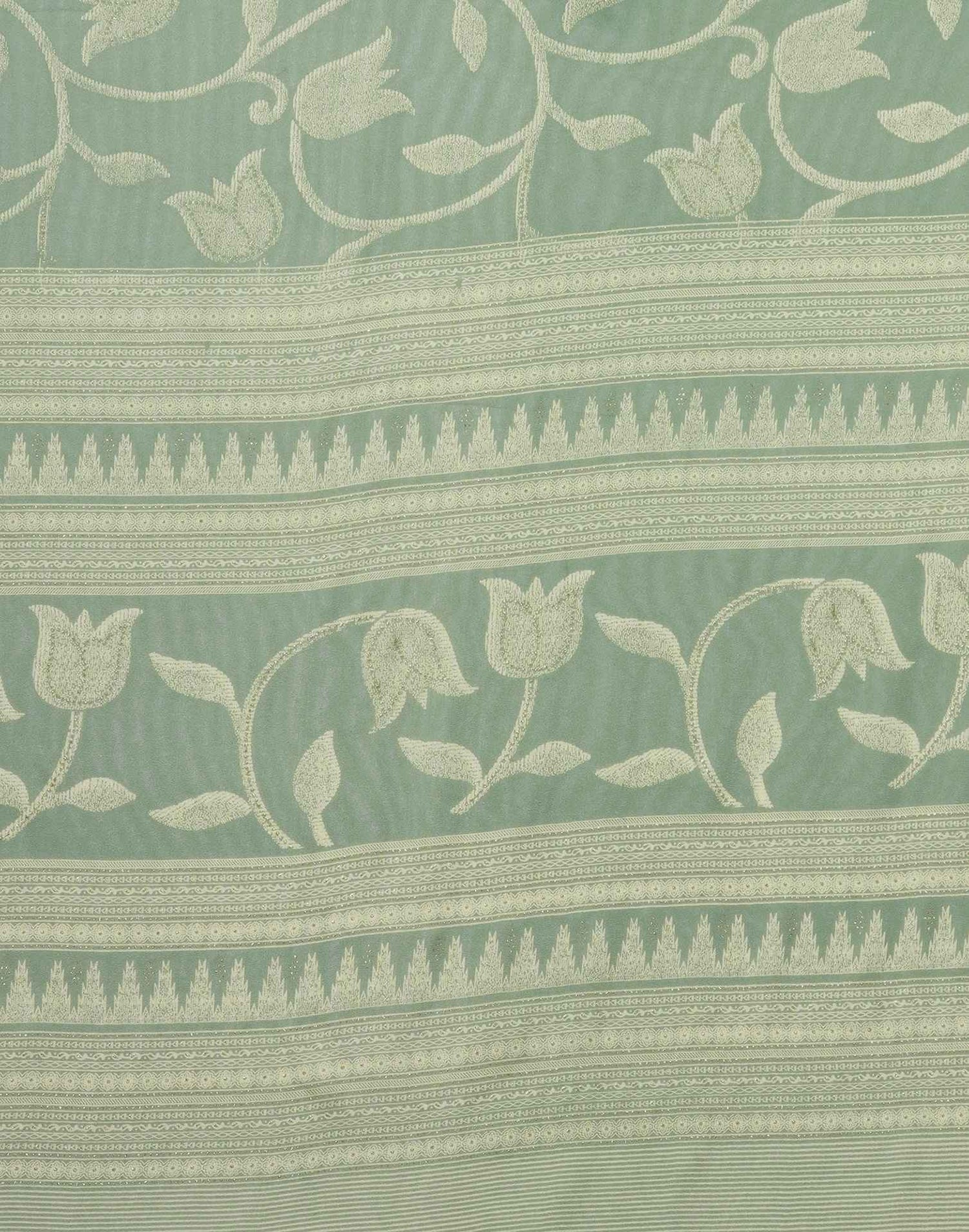 Sea Green Georgette Printed Saree