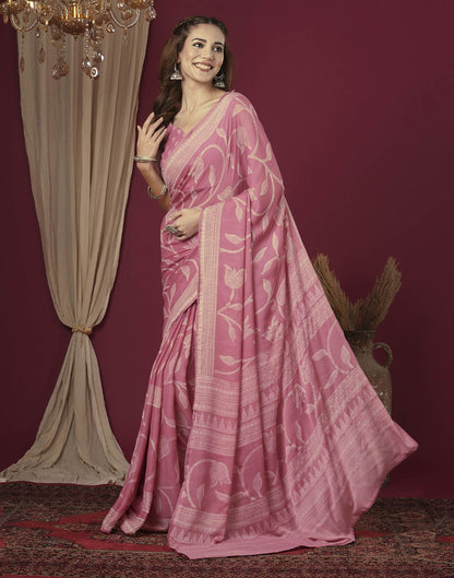 Rose Pink Georgette Printed Saree