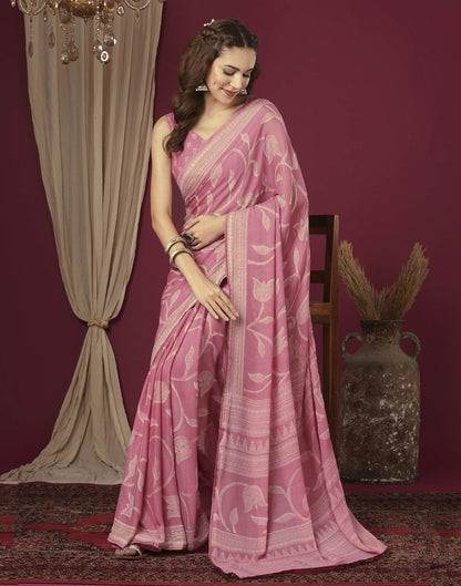 Rose Pink Georgette Printed Saree