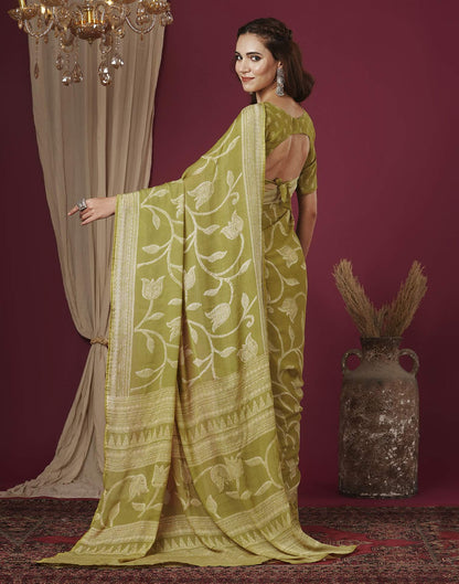 Dusty Green Georgette Printed Saree