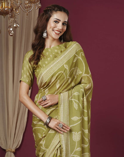 Dusty Green Georgette Printed Saree
