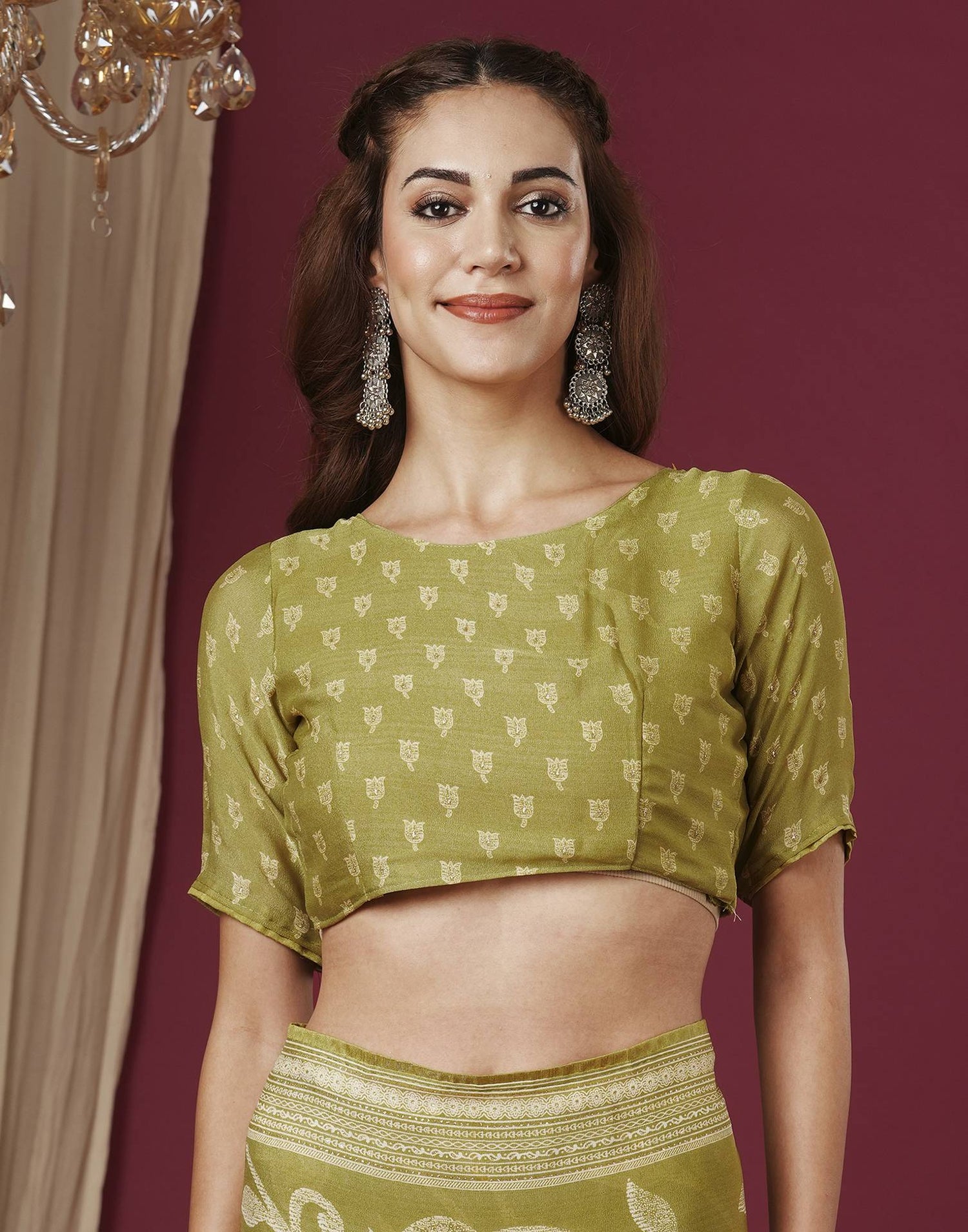Dusty Green Georgette Printed Saree