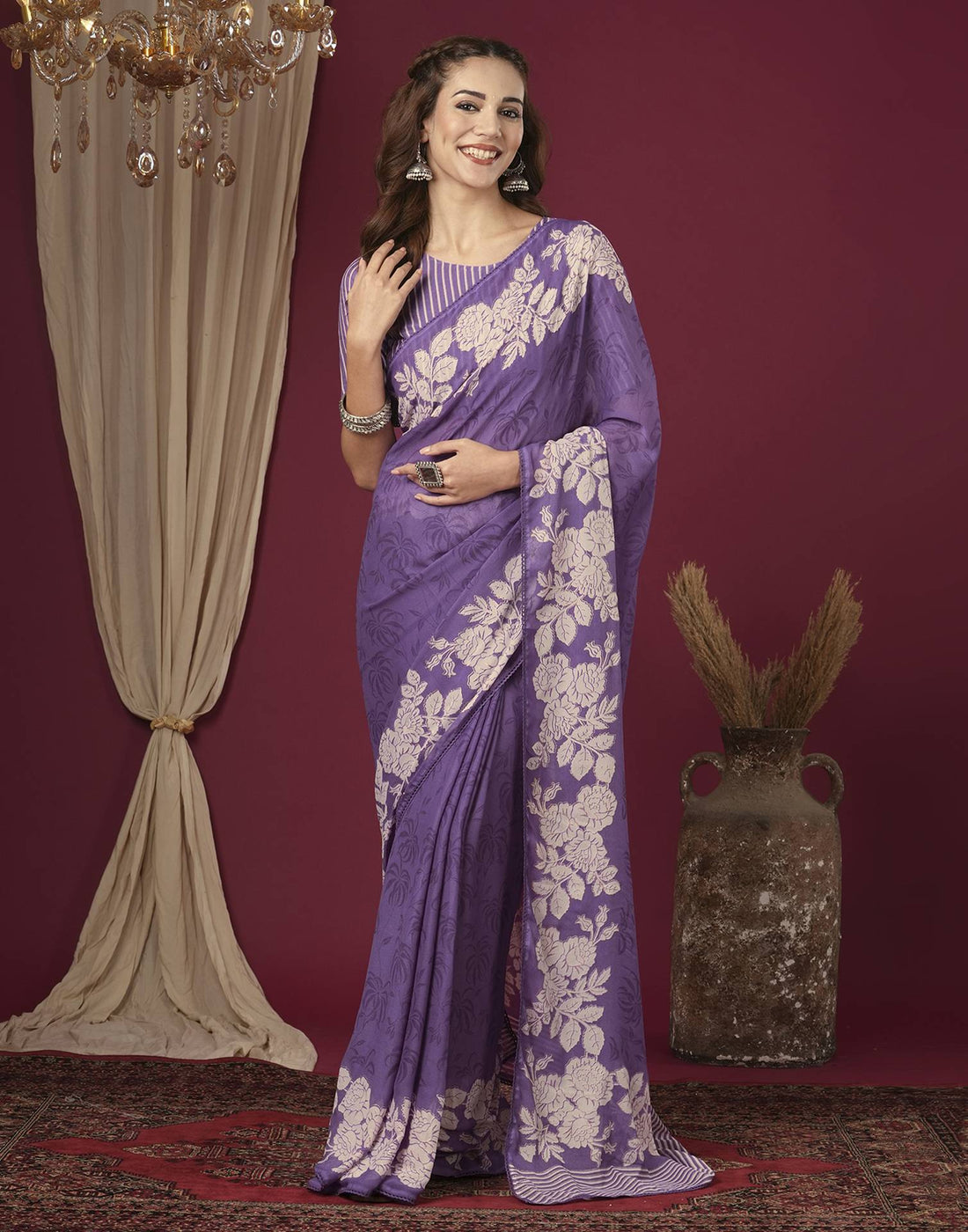 Purple Georgette Printed Saree