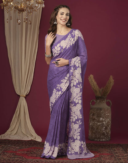 Purple Georgette Printed Saree