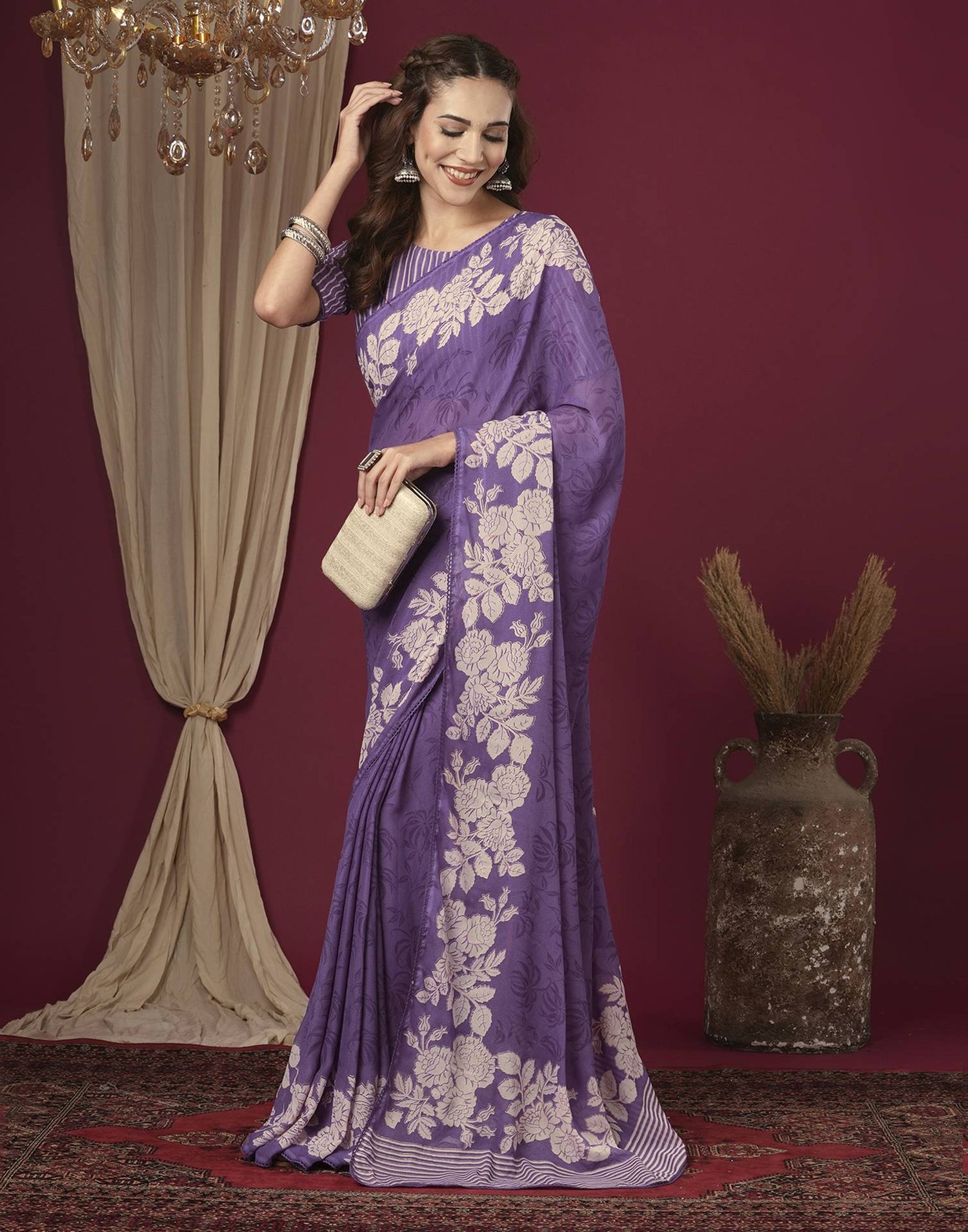 Purple Georgette Printed Saree