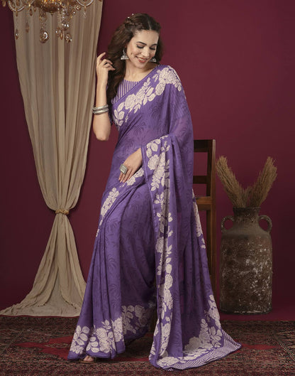 Purple Georgette Printed Saree