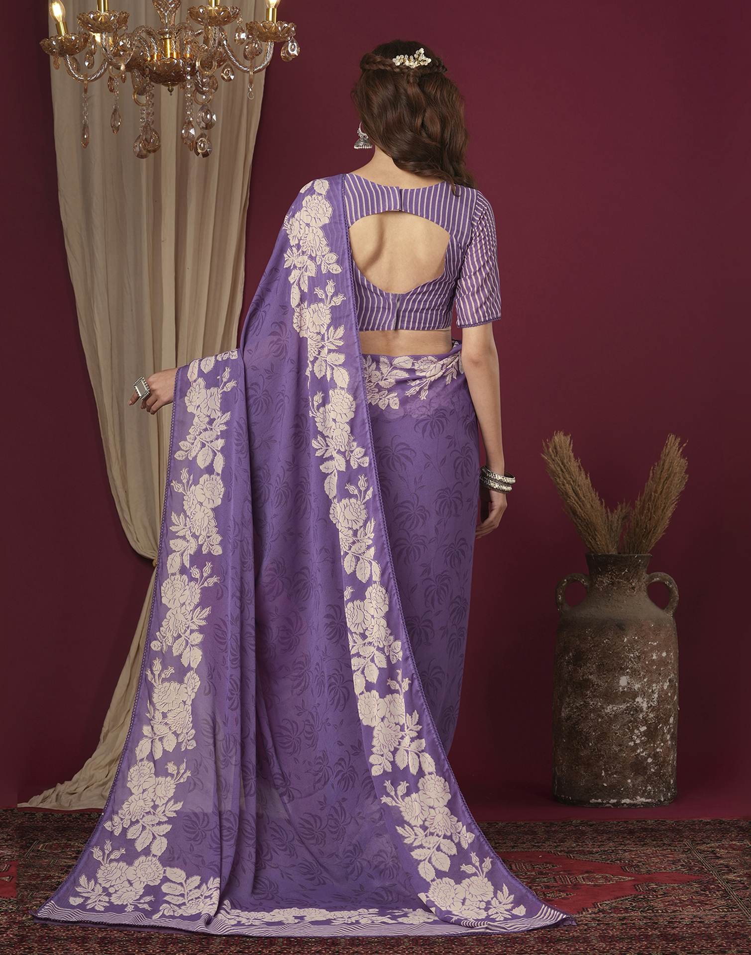 Purple Georgette Printed Saree