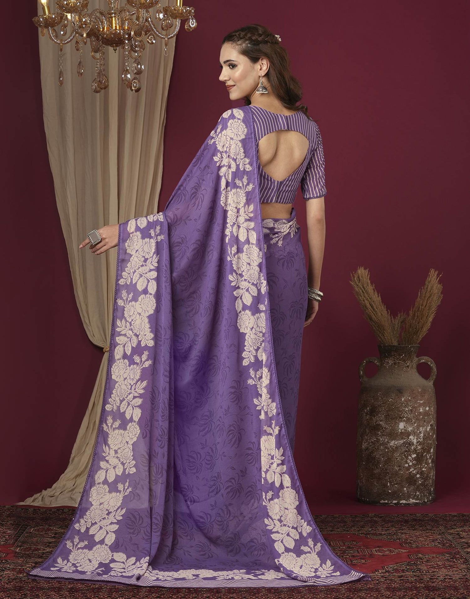 Purple Georgette Printed Saree