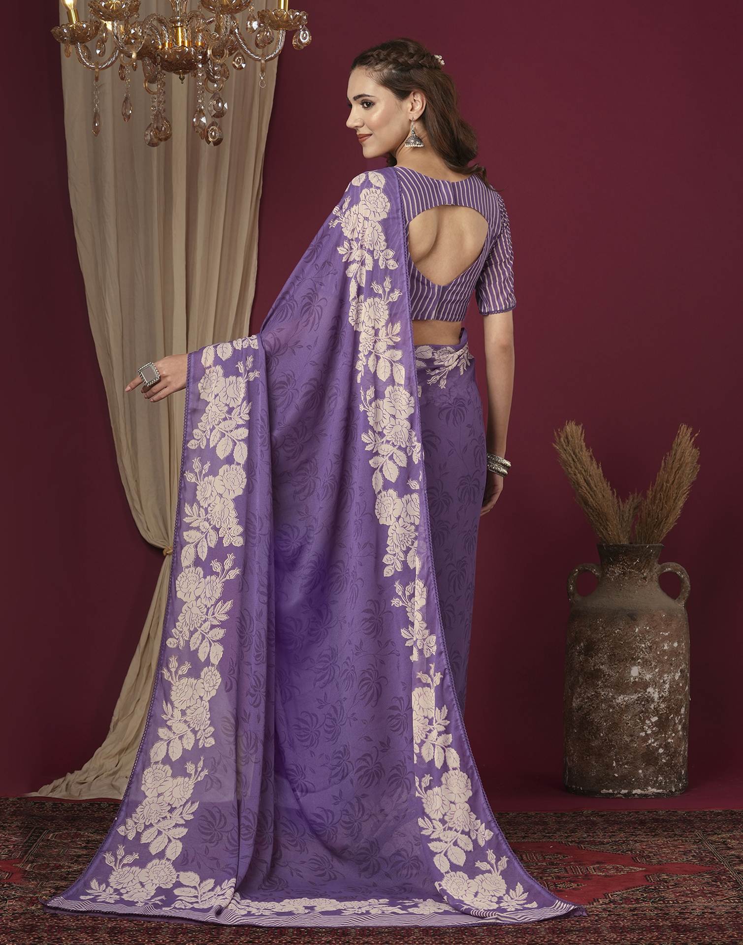 Purple Georgette Printed Saree