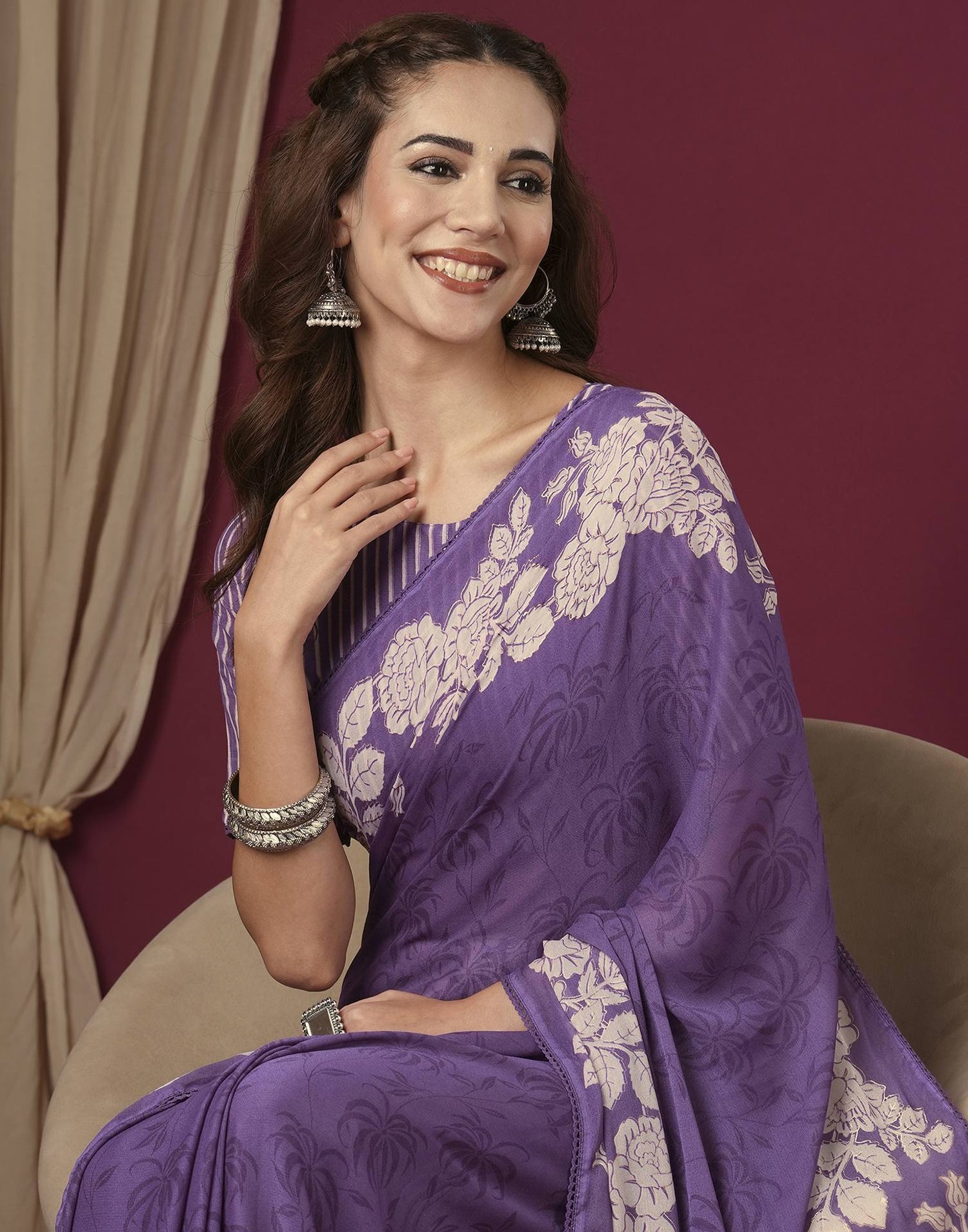 Purple Georgette Printed Saree