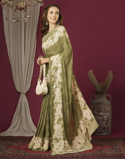Dusty Green Georgette Printed Saree