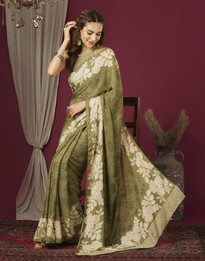 Dusty Green Georgette Printed Saree