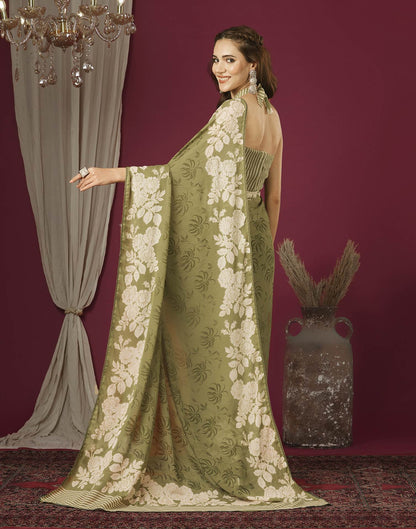 Dusty Green Georgette Printed Saree