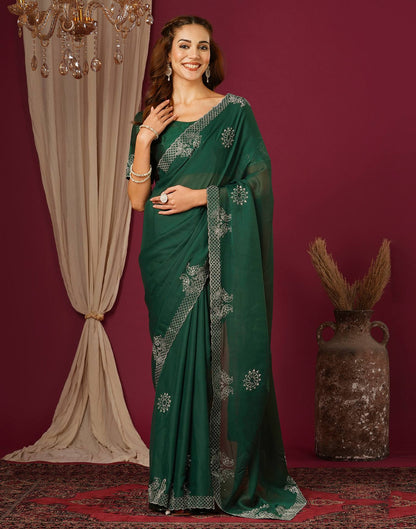 Dark Green Georgette Stone Work Swarovski Saree