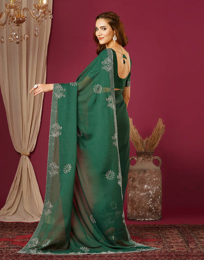 Dark Green Georgette Stone Work Swarovski Saree